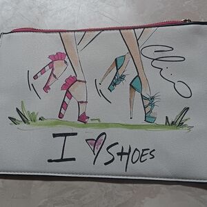 Payless White Cosmetic Bag with Pink and Green Accents
